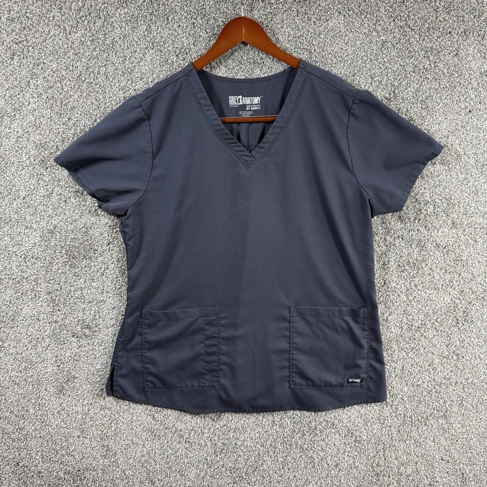 Grey's Anatomy By Barco Scrub Top XL Gray V Neck 2 Pocket Healthcare